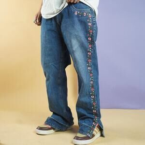 90s Flare Denim Jeans Floral Embroidered BillBlass Petite Womens Pants